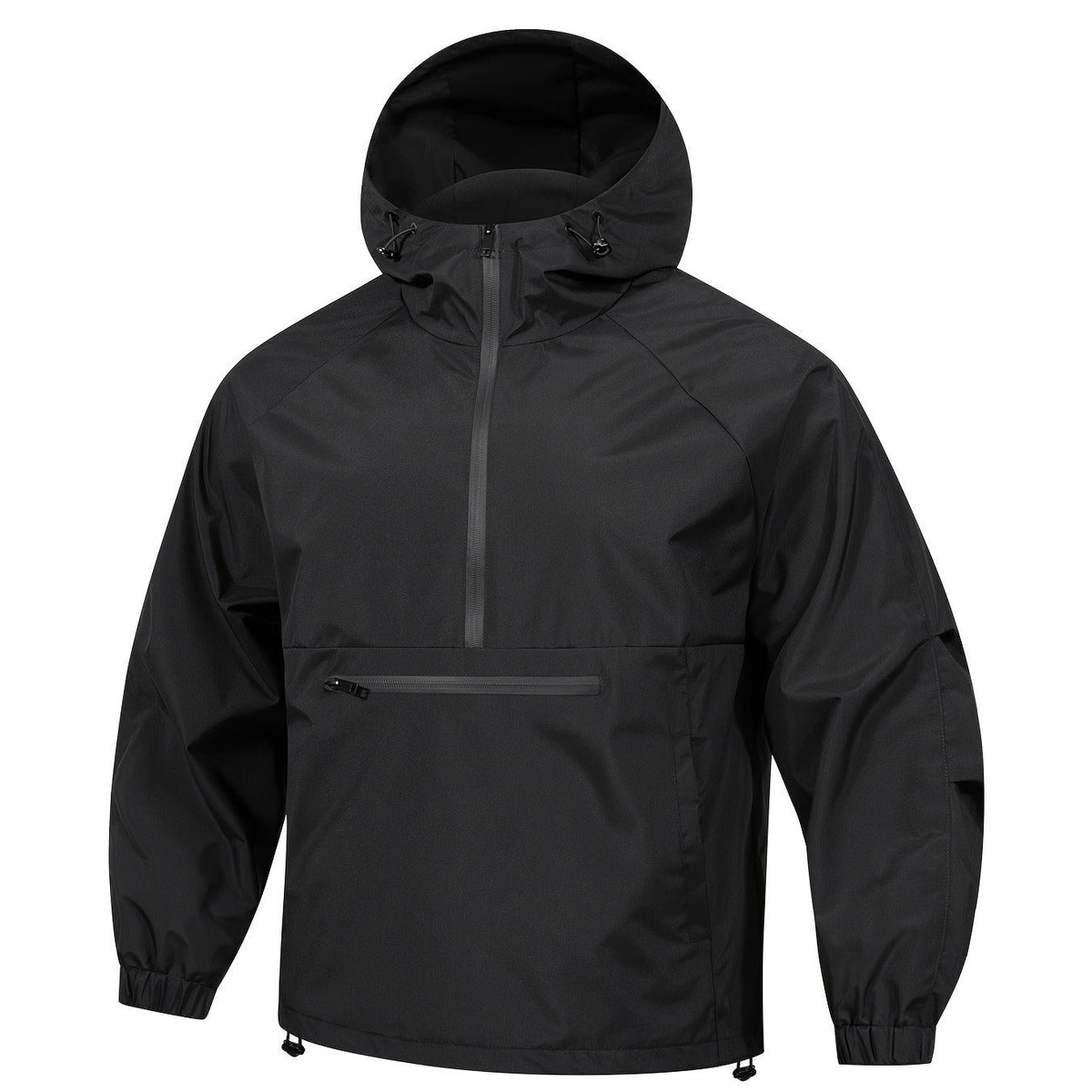 Men's water-resistant relaxed fit pullover hoodie with half-zip and chest pocket