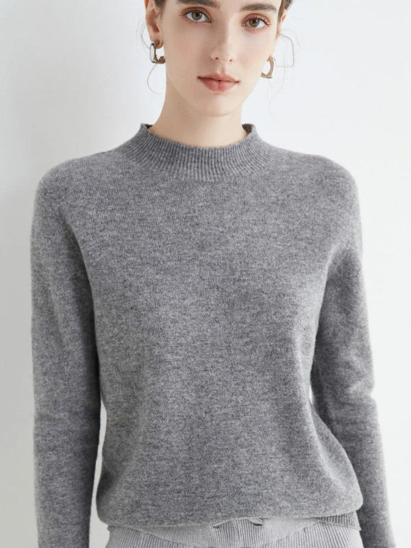 Women's wool blend pullover sweater cozy regular fit long sleeve ribbed crew neck
