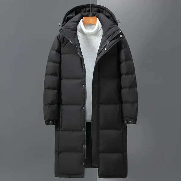 Men's oversized longline quilted down puffer jacket hooded windproof insulated winter coat