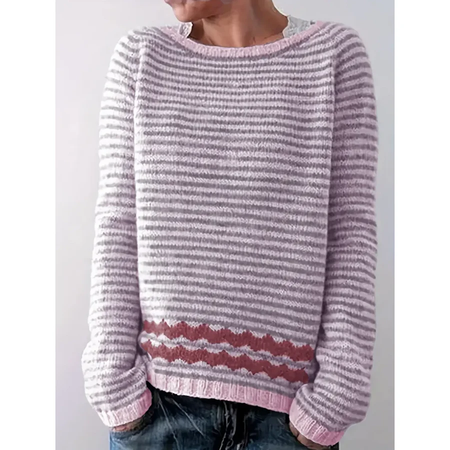 Women's wool knit striped pullover sweater relaxed fit long sleeve casual style Nordisk-Flair