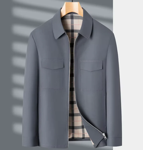 Men's slim fit hip-length jacket with zipper front pockets, tailored cut for smart-casual style