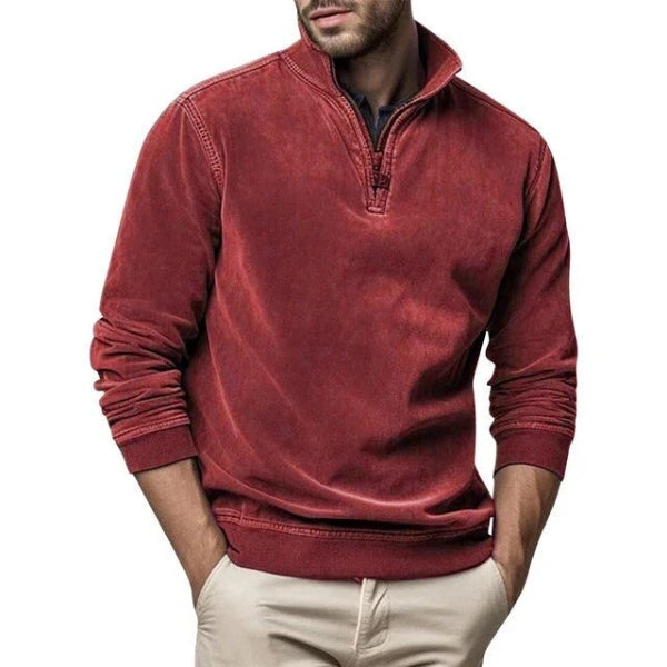 Men's gray fleece pullover regular fit quarter-zip collar with ribbed trim, soft texture