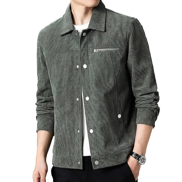 Men's brown corduroy jacket regular fit button-front with chest zip pocket everyday essential