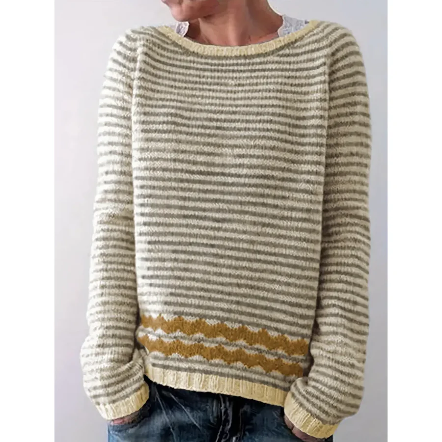 Women's wool knit pullover sweater relaxed fit multicolor stripes long sleeve casual style