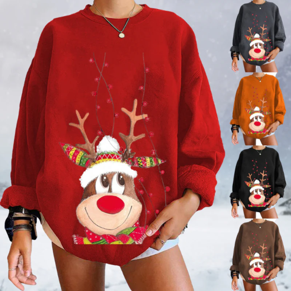 Women's relaxed fit soft knit pullover sweater with festive reindeer holiday pattern by Nordisk Flair