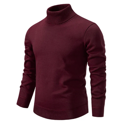 Men's black slim fit roll neck cotton sweater with ribbed trim, minimalist everyday casual style