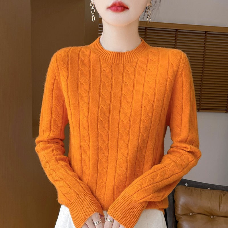 Women's cream wool cable knit pullover sweater relaxed fit long sleeve cozy autumn style