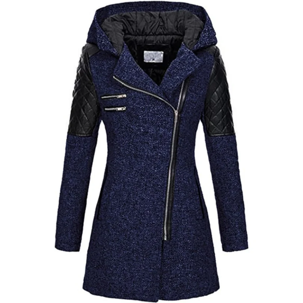 Women's quilted hooded jacket asymmetrical zip tailored fit edgy modern style