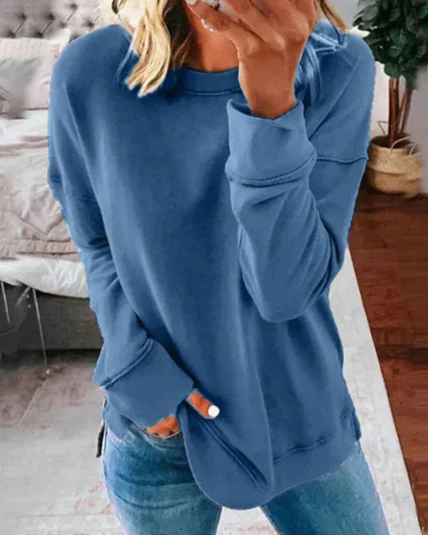 Women's relaxed fit crew neck sweatshirt soft cotton blend with ribbed hem casual everyday style