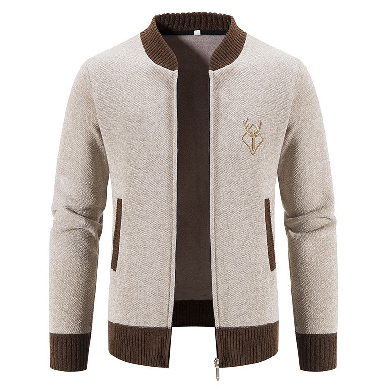 Wavlynn men's wool blend knit sweatshirt front zip ribbed trim casual fit cozy everyday wear