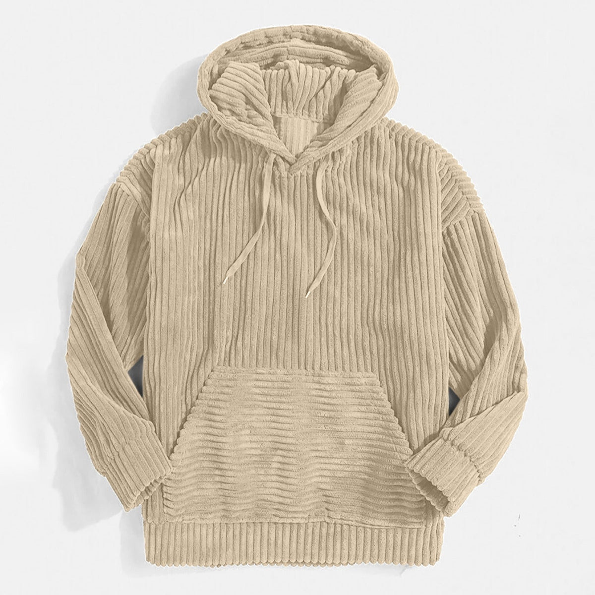 Men's oversized corduroy hoodie relaxed fit hooded V-neck with kangaroo pocket textured fabric