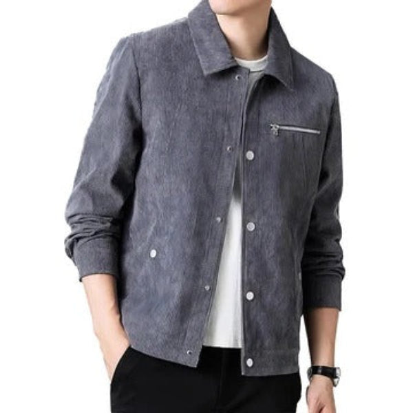 Men's brown corduroy jacket regular fit button front with chest zip pocket everyday essential