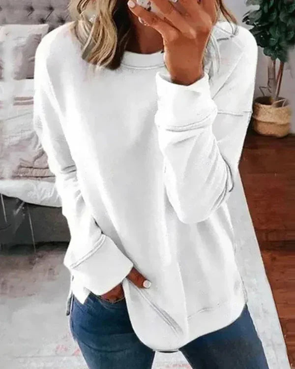Women's relaxed fit crew neck sweatshirt soft cotton blend with ribbed hem casual everyday style