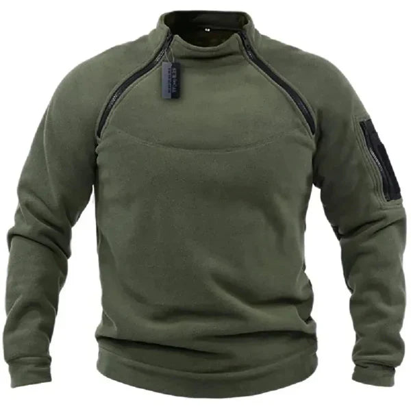 Men's regular fit fleece sweatshirt with high collar and utility pockets for outdoor warmth