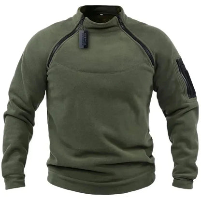 Men's regular fit fleece sweatshirt with high collar and utility pockets for outdoor warmth