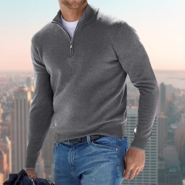Black men's cotton blend quarter-zip sweatshirt with stand collar, regular fit casual everyday wear