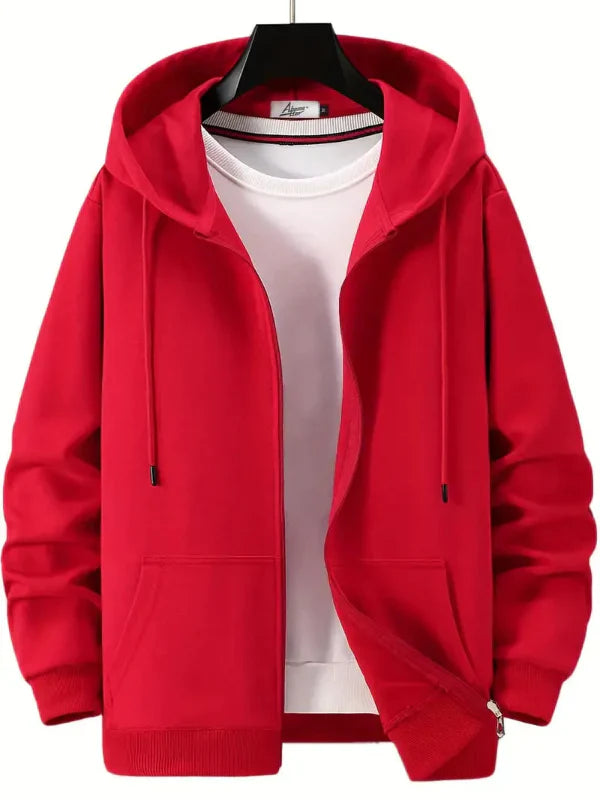 Men's relaxed fit full zip hoodie cotton blend with kangaroo pockets and drawstring hood