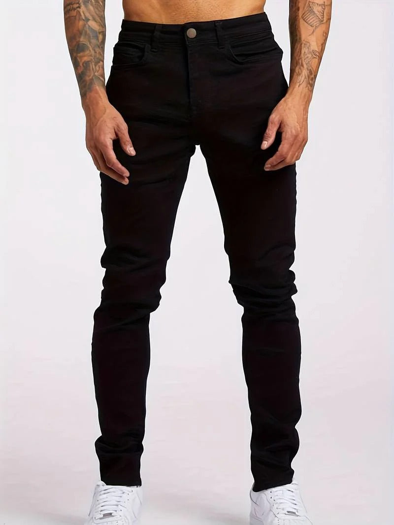 Men's slim fit stretch denim jeans classic 5-pocket zipper fly casual blue wash