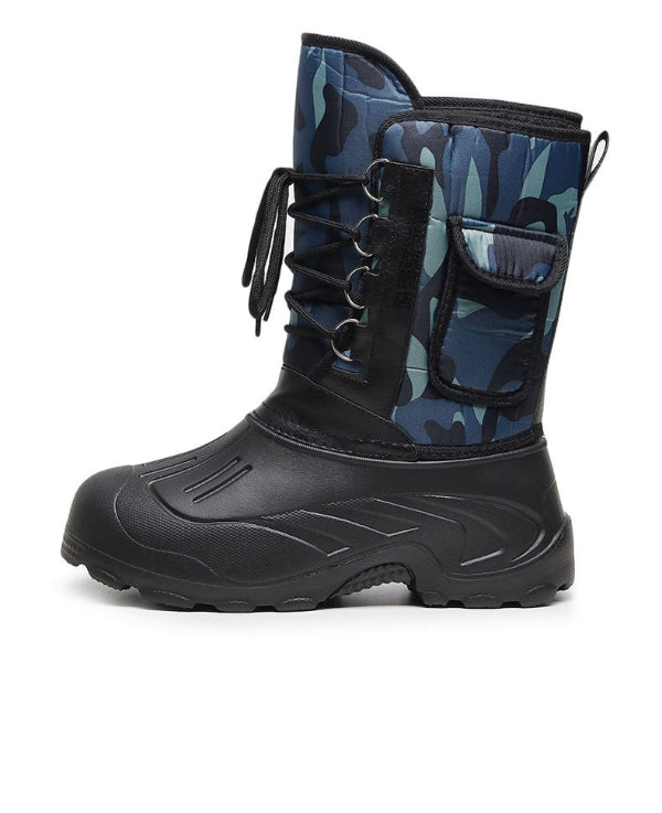 Men's mid-calf winter boots, faux fur lined, water-resistant lace-up style with EVA grip tread sole