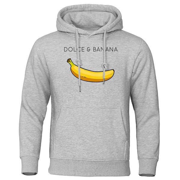 Men's relaxed-fit cotton-blend hoodie with banana graphic print, drawstring hood, and front pocket