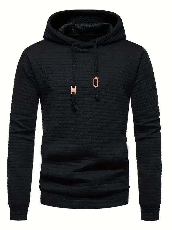 Men's gray quilted pullover hoodie regular fit with adjustable hood and ribbed cuffs