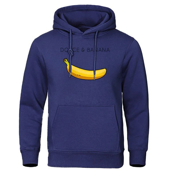 Men's relaxed-fit cotton-blend hoodie with banana graphic print, drawstring hood, and front kangaroo pocket