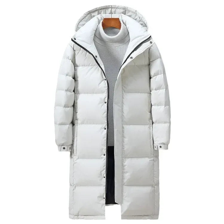 Men's oversized longline hooded puffer coat quilted down insulation windproof winter jacket