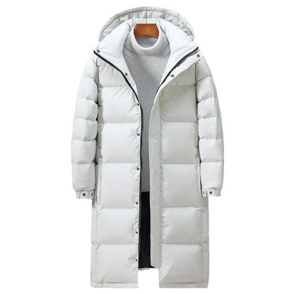 Men's oversized longline hooded puffer coat quilted down insulation windproof winter jacket