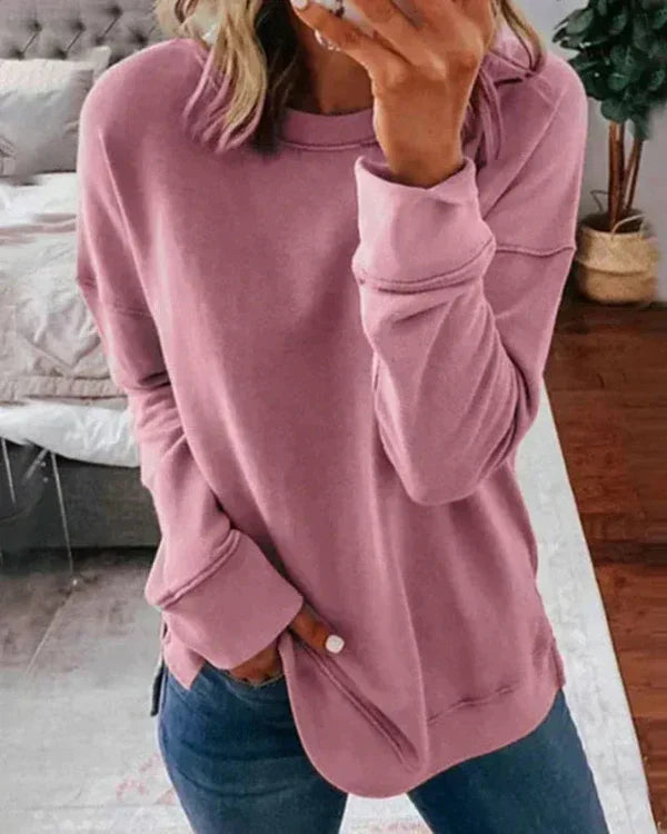 Women's relaxed fit crew neck sweatshirt soft cotton blend with ribbed hem casual everyday style