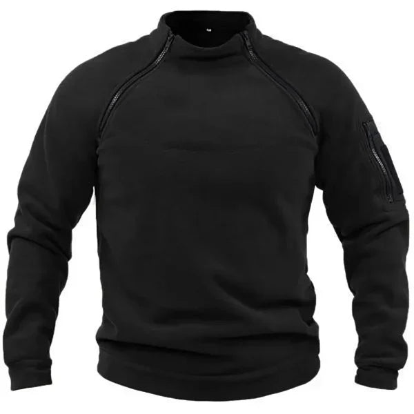 Men's gray fleece sweatshirt regular fit with high collar and utility pockets for outdoor wear