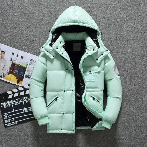 Men's hooded down jacket standard fit water-repellent insulated winter coat casual outerwear