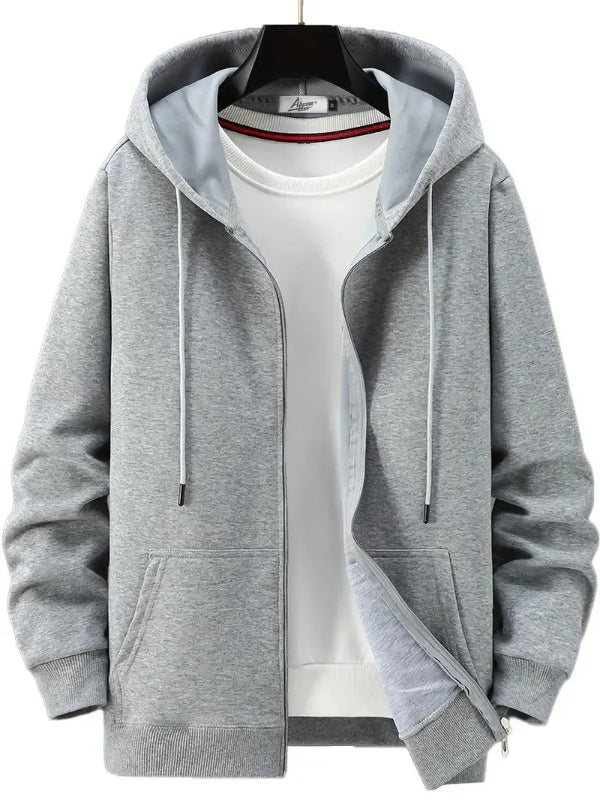 Men's relaxed fit full zip hoodie cotton blend with kangaroo pockets and drawstring hood
