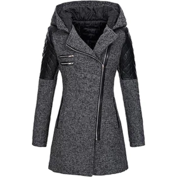 Women's quilted hooded jacket asymmetrical zip tailored fit edgy modern style