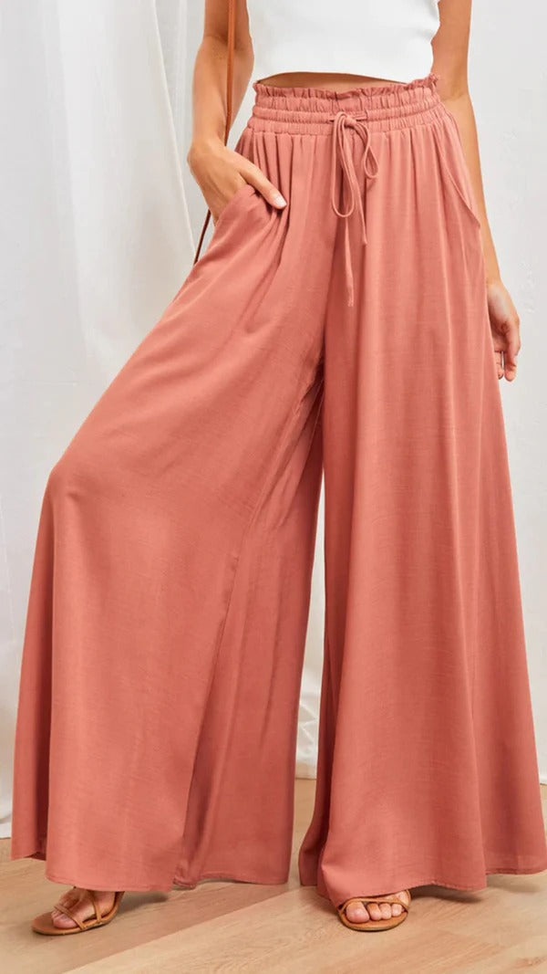 Women's maxi skirt relaxed fit pleated cotton blend with elastic drawstring waist in flowing silhouette