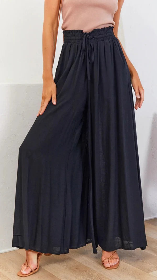 Women's maxi skirt relaxed fit pleated flowing cotton blend with elastic drawstring waist