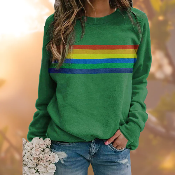 Women's striped crew neck pullover sweater relaxed fit soft knit casual cozy style