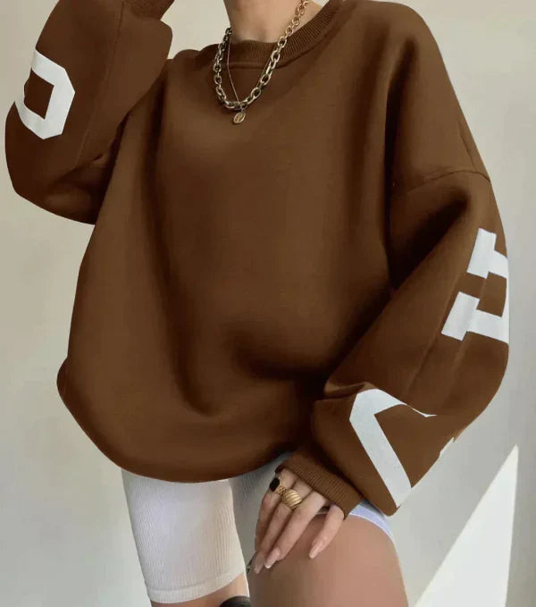 Women's oversized cotton blend sweatshirt with dropped shoulders and unique side print detail