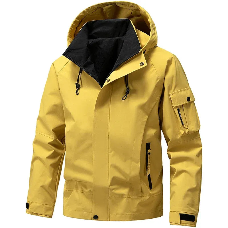 Wavlynn men's water-resistant hooded jacket regular fit gray with zipper placket and utility pockets