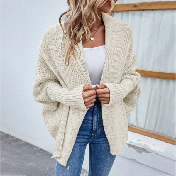 Women's oversized open-front chunky knit cardigan with long sleeves, cozy relaxed fit