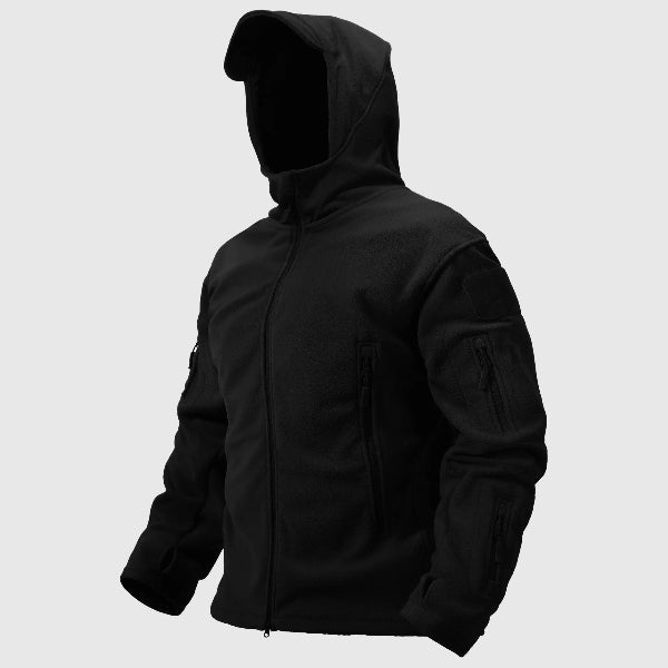 Men's fleece insulated hooded winter coat structured fit with zipper pockets, thermal warmth