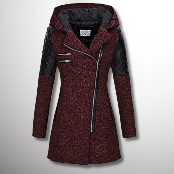Women's quilted hooded jacket asymmetrical zip tailored fit sleeves detail modern style