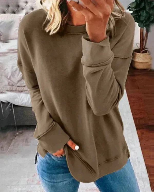 Women's relaxed fit crew neck sweatshirt soft cotton blend with ribbed hem casual everyday style