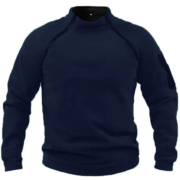 Men's gray fleece sweatshirt regular fit with high collar and utility pockets for outdoor style
