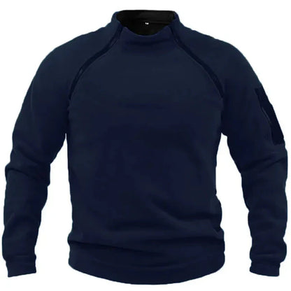 Men's gray fleece sweatshirt regular fit with high collar and utility pockets for outdoor style