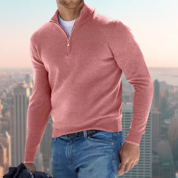 Black men's cotton blend quarter-zip sweatshirt with stand collar, regular fit casual style