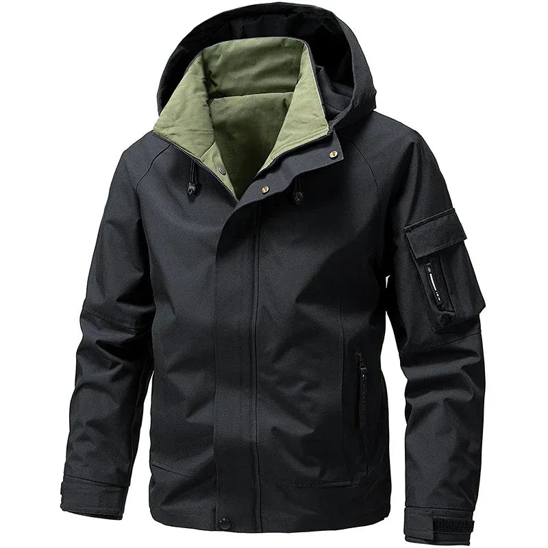 Men's regular fit hooded jacket water-resistant zipper placket utility pockets versatile outerwear
