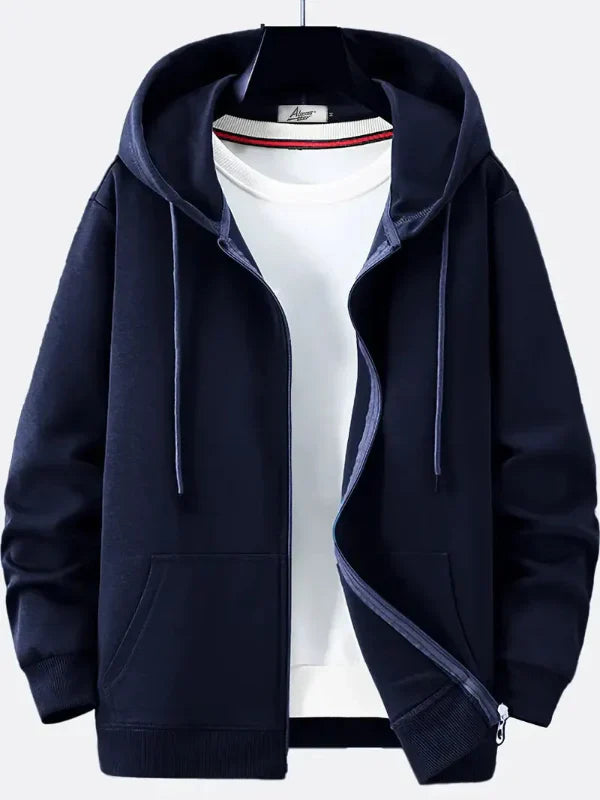 Men's relaxed fit full zip hoodie cotton blend with kangaroo pocket and drawstring hood