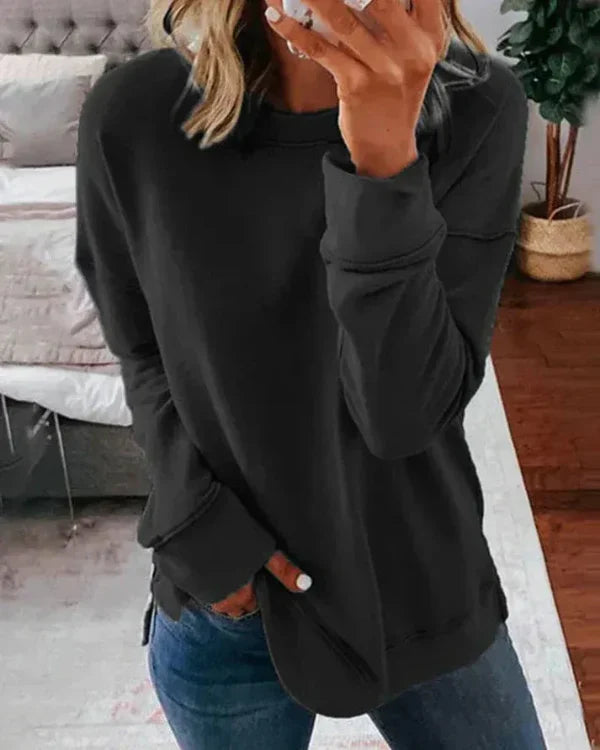 Women's relaxed fit crew neck sweatshirt soft cotton blend with ribbed hem casual everyday style