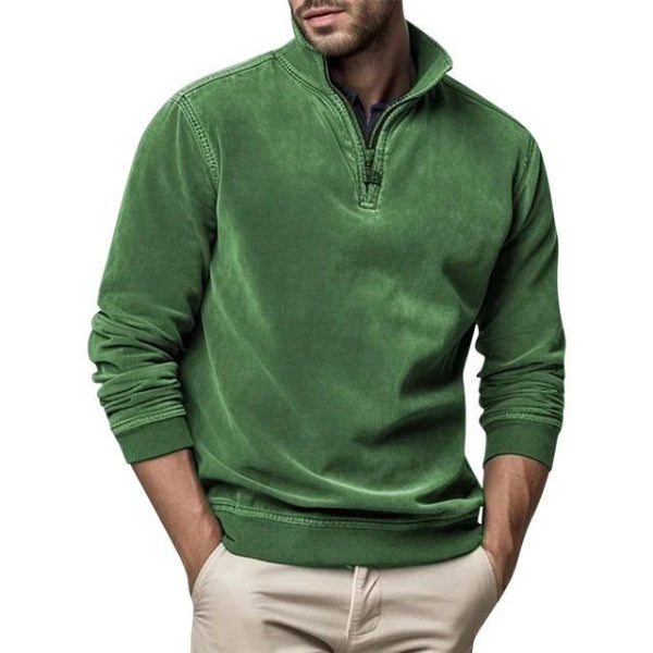 Men's gray fleece pullover regular fit quarter-zip collar with ribbed trim by Wavlynn