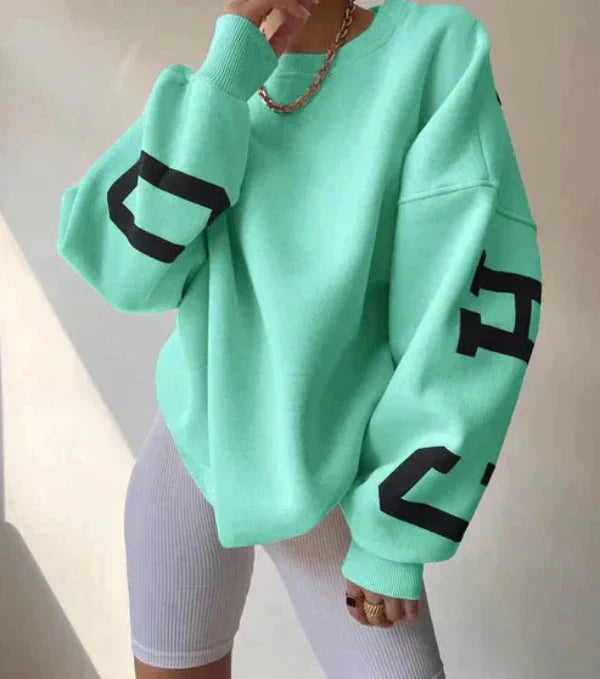 Women's oversized cotton blend sweatshirt with dropped shoulders and bold side print detail